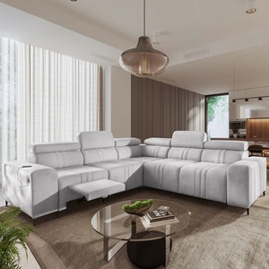 Rohová pohovka s funkcí spaní Castel III Lux šedý jasan levá extrémně pohodlná rohová pohovka do obývacího pokoje s výsuvnou podnožkou