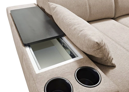 Rohová sedací souprava s funkcí spaní Tesalia IX honey right moderní design pohodlný posuvný opěrák zásuvka v boku nábytku