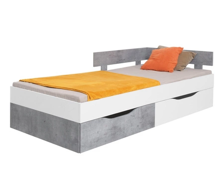 Postel se zásuvkami Epsilon 120x200 cm bílá / beton moderní design lemování postele se speciální ABS dýhou