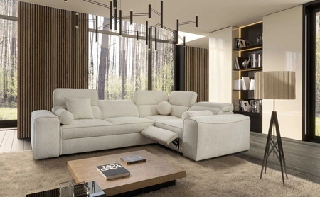 Rohová sedací souprava s funkcí spaní Viano II Lux krémová pravostranná designová rohová sedací souprava do obývacího pokoje s pohodlným výsuvným podnožníkem