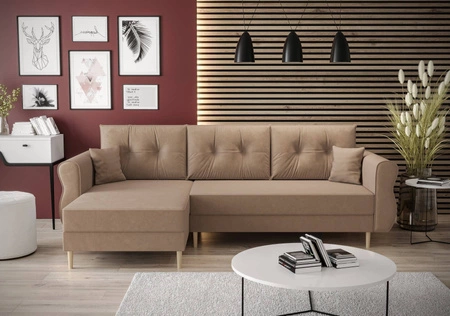 Rohová pohovka s funkcí spaní Wilkins světle hnědá levá strana stylový a moderní design, který se hodí do každého interiéru
