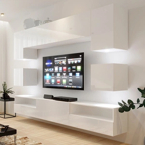 Siana bílá / bílý lesk extrémně stylová obývací stěna vizuálně atraktivní a funkční