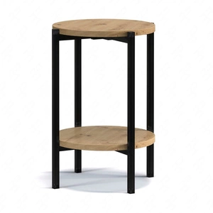 Kulatý konferenční stolek 44 cm Sampi dub artisan s přídavnou policí světlý design kovová podnož nádherná dekorace každého interiéru