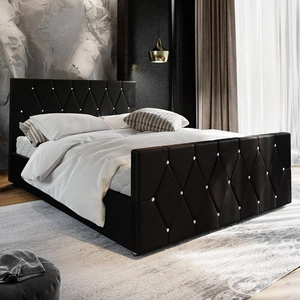 Černá čalouněná postel Tifton 140x200 s úložným boxem v moderním stylu s výrazným čelem a nohama s povrchovou úpravou krystaly