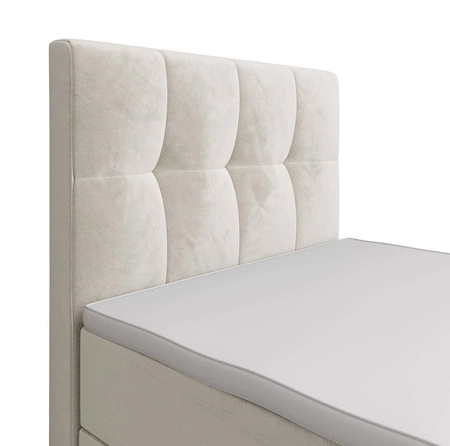 Manhattan 90x200 béžová kontinentální postel v moderním skandinávském stylu s čalouněným čelem a nohou postele s úložným boxem