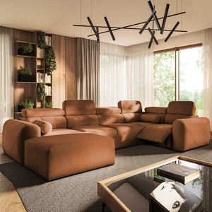 Rohová pohovka s funkcí spaní Cantare IV Lux cihlově červená levá pečlivě zpracovaná rohová sedačka do obývacího pokoje se zvedací podnožkou