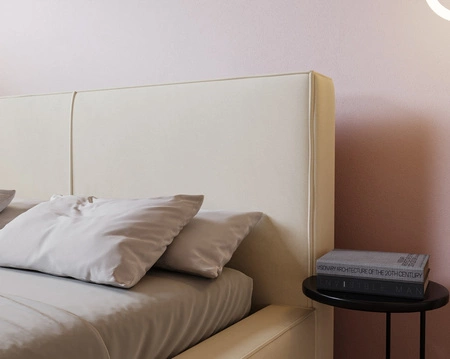 Čalouněná postel Belli 140x200 béžová stylová postel s úložným prostorem na lůžkoviny pohodlný podhlavník zaujme svým elegantním designem