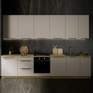 Sada kuchyňského nábytku Soela 330 cm elegantní kuchyňské skříňky v jemných a přírodních barvách úchyty s kovovými hranami