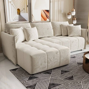 Rohová sedací souprava s funkcí spaní Oroso béžová levá měkká sametová tkanina s hydrofobním potahem nádoba na lůžkoviny