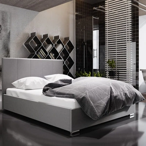 Šedá čalouněná postel Lugo 140x200 s moderním čelem ideální do ložnice