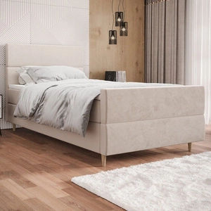 Benet 100x200 béžová kontinentální postel v moderním skandinávském stylu s čalouněným čelem a nohama postele s úložným boxem
