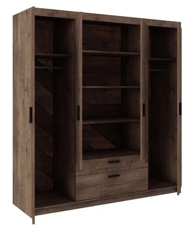 Zrcadlová šatní skříň Rene 176 cm dub lefkas moderní design stylové úchytky v černé barvě