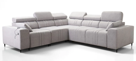 Rohová sedací souprava s funkcí spaní Castel III růžová levá rohová sedací souprava se dvěma kontejnery na lůžkoviny s nastavitelnými opěrkami hlavy