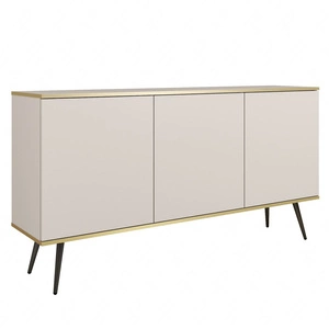 Komoda Luxury 160 cm béžová elegantní designový korpus doplněný zlatým lemováním komoda je podepřena černými kovovými nohami