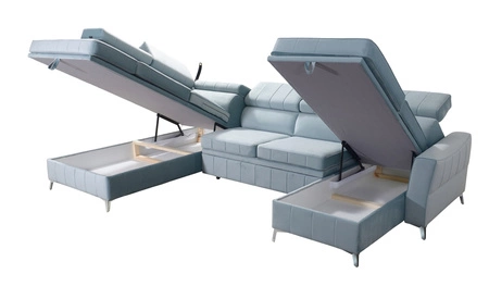 Rohová pohovka s funkcí spaní Rava VI žlutá pravá Praktická a moderní rohová pohovka vybavená multifunkční lampou