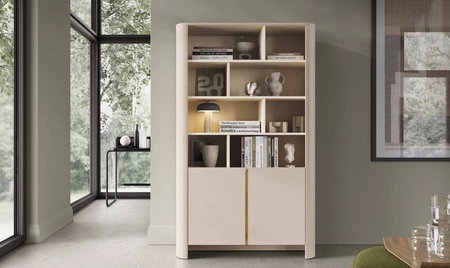Knihovna Bari 103 cm béžová funkční a moderní design tlumené barvy knihovna s dvířky v minimalistickém stylu