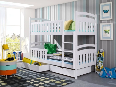 Patrová postel Piotrek pro 2 osoby 80x180 cm hluboké šuplíky na kolečkách zabírají místo jednolůžka