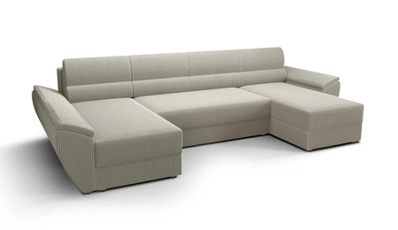 Rohová pohovka s funkcí spaní Fogu U III slonovinová kost Stylová rohová pohovka s područkami a úložným prostorem na lůžkoviny manšestrová tkanina