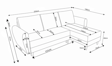 Rohová sedací souprava s funkcí spaní Rovigo šedomodrá pravá elegantní rohová sedací souprava ve skandinávském tvaru s velkým prostorem na lůžkoviny