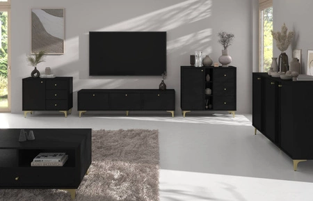 RTV skříň Kioto I 180 cm černá grafitová stylový design kovové nohy skříň s dvířky otevíranými dolů nadčasové barvy