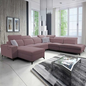 Kelly Sleek X levandulově růžová levá rohová sedačka s funkcí spaní mimořádně elegantní rohová sedačka do obývacího pokoje s nastavitelnými opěrkami hlavy