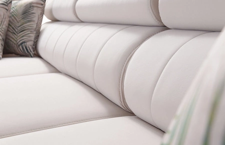 Rohová sedací souprava s funkcí spaní Savona Indian pink / white pravá elegantní rohová sedací souprava s nastavitelnými opěrkami hlavy dekorativní prošívání