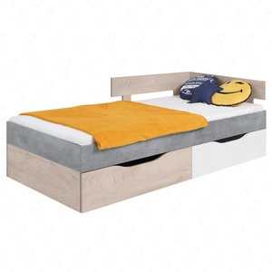 Postel se zásuvkami Epsilon 90x200 cm beton / bílá / dub moderní design lemování postele se speciální ABS dýhou