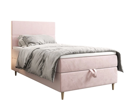 Kontinentální postel Bing 100x200 pudrově růžová v moderním skandinávském stylu s čalouněným čelem postele s úložným boxem