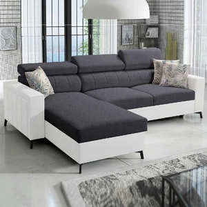Rohová sedací souprava s funkcí spaní Savona grafit / bílá levá elegantní rohová sedací souprava nastavitelné opěrky hlavy dekorativní prošívání