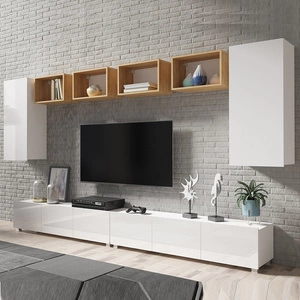 Nábytek Apulia XXXV bílý lesk / zlatý dub výjimečně stylová nástěnná skříňka jednoduché jednotky hodící se do každého interiéru