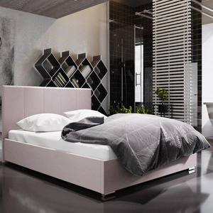 Čalouněná postel Lugo 140x200 pudrově růžová s moderním stylem čela ideální do ložnice