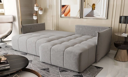 Rohová sedací souprava s funkcí spaní Oroso světle šedá pravá strana měkká sametová tkanina s hydrofobním potahem nádoba na lůžkoviny