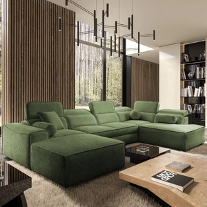 Rohová sedací souprava s funkcí spaní Viano VI zelená levé provedení rohová sedací souprava pro moderní uspořádání dvě nádoby na lůžkoviny