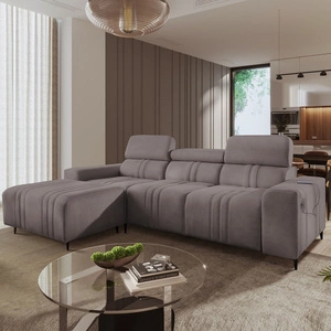 Rohová sedací souprava s funkcí spaní Castel šedohnědá levostranná pohodlná a stylová rohová sedací souprava s kontejnerem na lůžkoviny