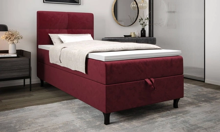 Vínová kontinentální postel Melba 120x200 v moderním skandinávském stylu s čalouněným čelem postele s úložným boxem