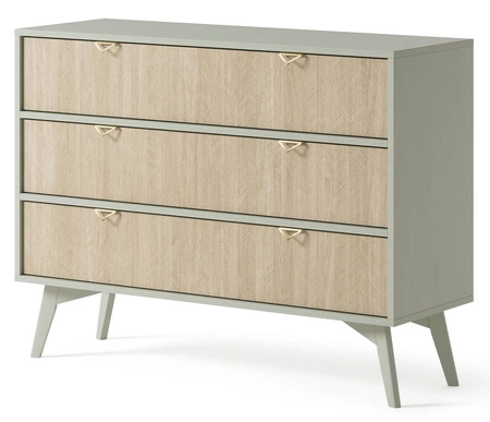 Komoda Wald 106 cm eukalyptus / béžová herringbone vkusný dekor herringbone na čelech prostorná komoda ve skandinávském stylu