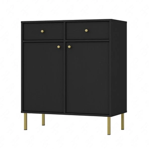 Komoda Kioto II 84 cm černá grafitová ideální komoda do obývacího pokoje nebo ložnice v moderním stylu na vysokých kovových nohách