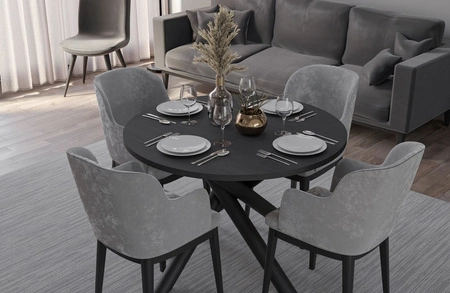 Kulatý stůl Lyon 110 cm portlandský jasan / černý designový jídelní stůl kovové pavoučí nohy výškově nastavitelné