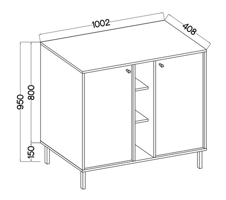 Nábytek Kioto II eukalyptus stylový designový nábytek do obývacího pokoje elegantní nábytek podepřený kovovými černými nohami decentní úchytky