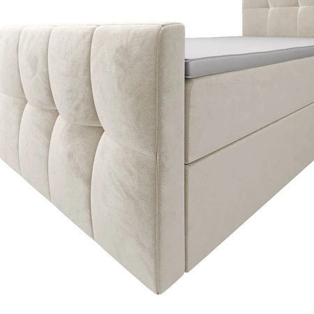 Manhattan 100x200 béžová kontinentální postel v moderním skandinávském stylu s čalouněným čelem a nohou postele s úložným boxem