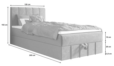 Kontinentální postel Casey 120x200 grafit v moderním skandinávském stylu s čalouněným čelem postele s úložným boxem