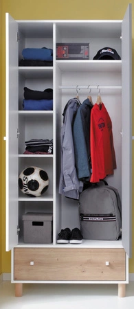 Šatní skříň Beja 80 cm bílá / dub artisam / šedá ideální do pokoje pro mládež stylová a prostorná v zajímavých barvách