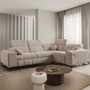 Rohová sedací souprava s funkcí spaní Penejos II tmavě béžová pravá strana pohodlí při každodenním odpočinku nádoba na lůžkoviny