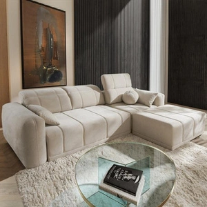 Rohová sedací souprava s funkcí spaní Cetara béžová pravá strana stylový design pohodlné posuvné opěradlo nastavitelné opěrky hlavy