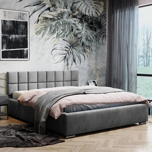 Čalouněná postel Nessa 180x200 šedá jasan Stylová postel s úložným prostorem na lůžkoviny Pohodlný podhlavník potěší svým elegantním designem