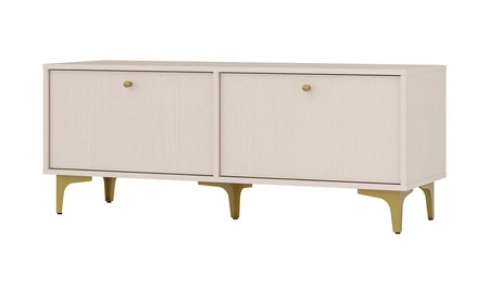 RTV skříň Kioto I 121 cm béžová elegantní skříň s dvířky otevíranými dolů tlumené barvy zlaté doplňky