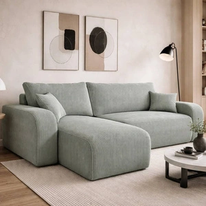 Rohová sedačka s funkcí spaní Fiesta světle šedá univerzální rohová sedačka do obývacího pokoje kontejner na lůžkoviny z manšestrové látky