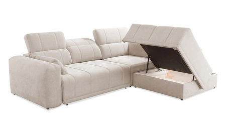 Rohová sedací souprava s funkcí spaní Cetara VII modrá pravá strana Kvalitní rohová sedací souprava do obývacího pokoje s pohodlným posuvným opěradlem