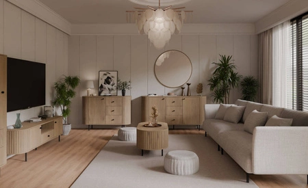 Závěsné zrcadlo Ovalio 100 cm dub cremona funkční kulaté zrcadlo ideální doplněk toaletního stolku předsíně a ložnice