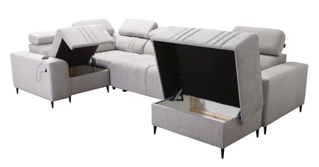 Rohová pohovka s funkcí spaní Castel IV růžová pravá stylová rohová pohovka s kontejnery na lůžkoviny a nastavitelnými opěrkami hlavy